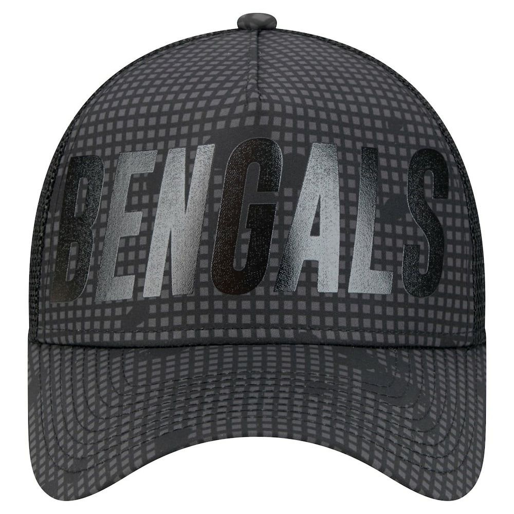 Cincinnati Bengals New Era Midnight Ink Tonal Text A-Frame Trucker 9FORTY Adjustable Hat Black | NFL