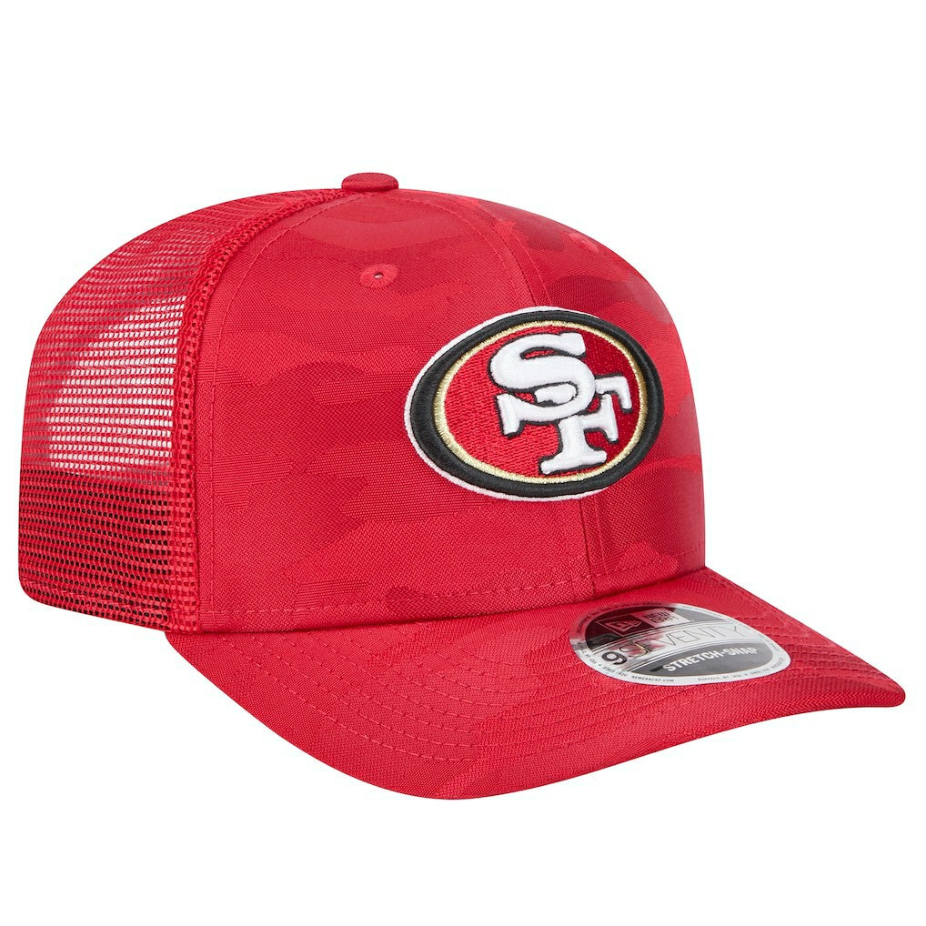 San Francisco 49ers New Era Adventure Camo Trucker 9SEVENTY Stretch-Snap Adjustable Hat Scarlet | NFL