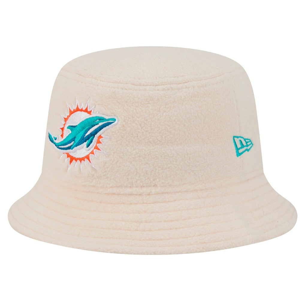 Miami Dolphins New Era Women's Cozy Sherpa Bucket Hat Cream | NFL