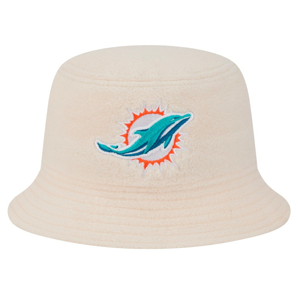 Miami Dolphins New Era Women's Cozy Sherpa Bucket Hat Cream | NFL
