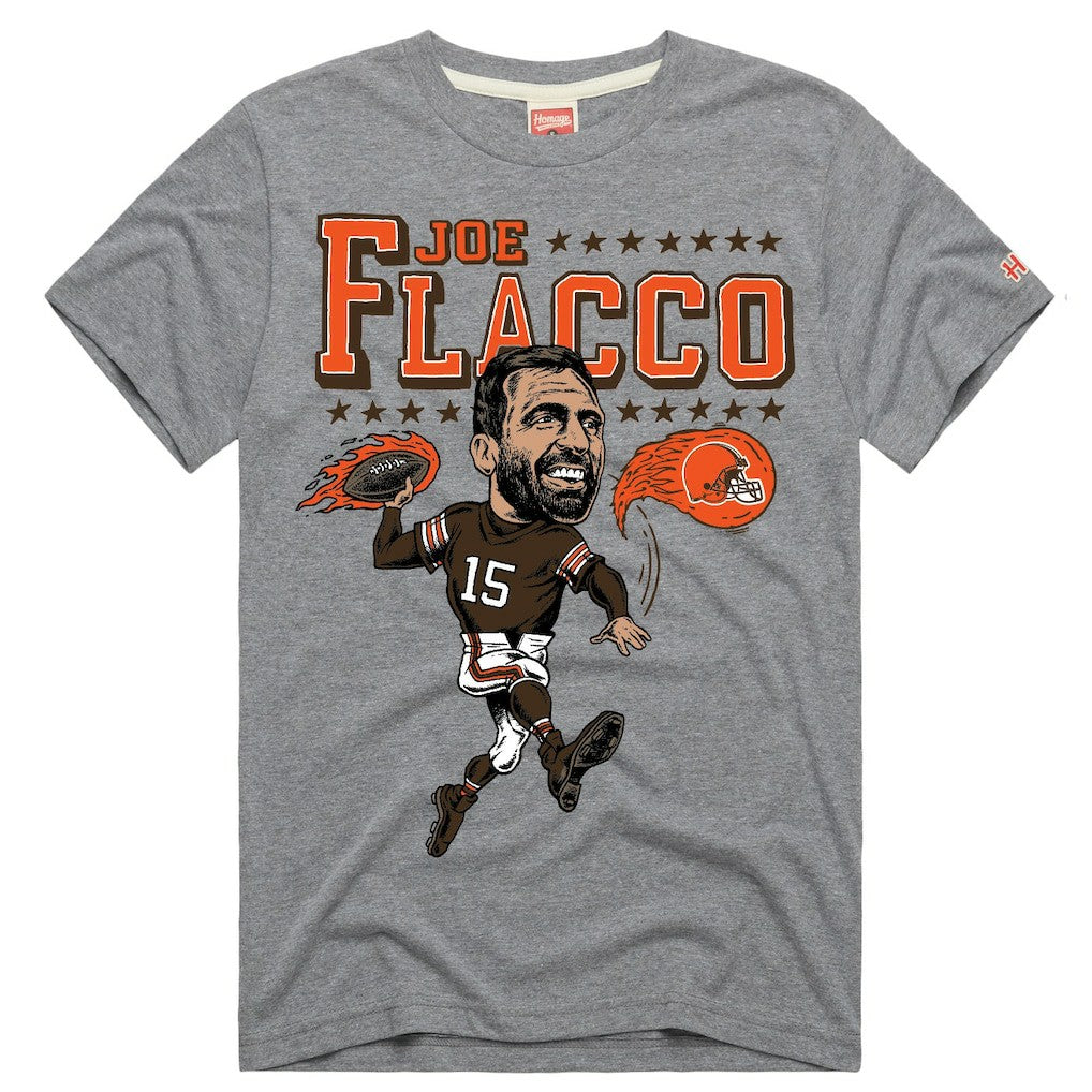 Joe Flacco Cleveland Browns Homage Unisex Caricature Player Tri-Blend T-Shirt Heathered Gray | NFL