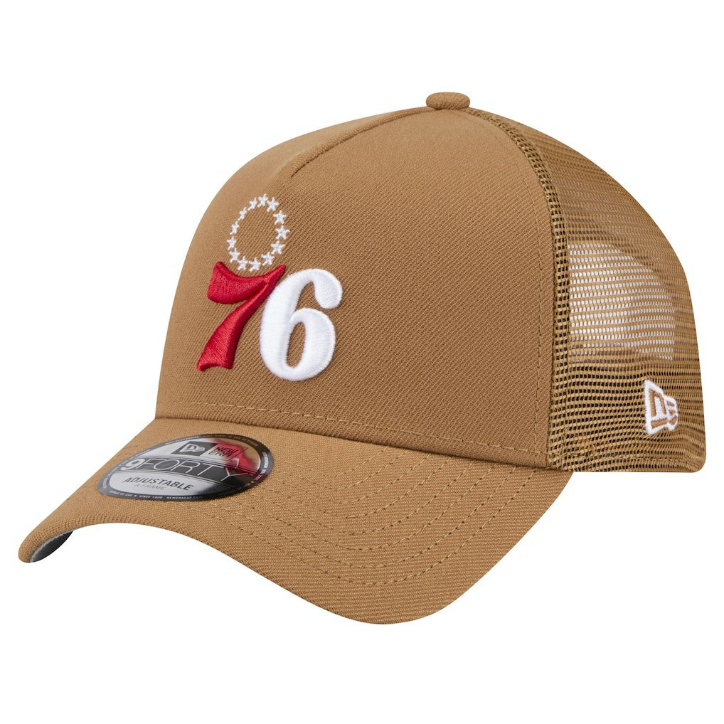 Philadelphia 76ers 9FORTY A-Frame Trucker Adjustable Hat Tan - NBA