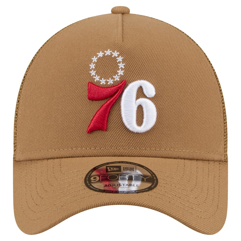 Philadelphia 76ers 9FORTY A-Frame Trucker Adjustable Hat Tan - NBA