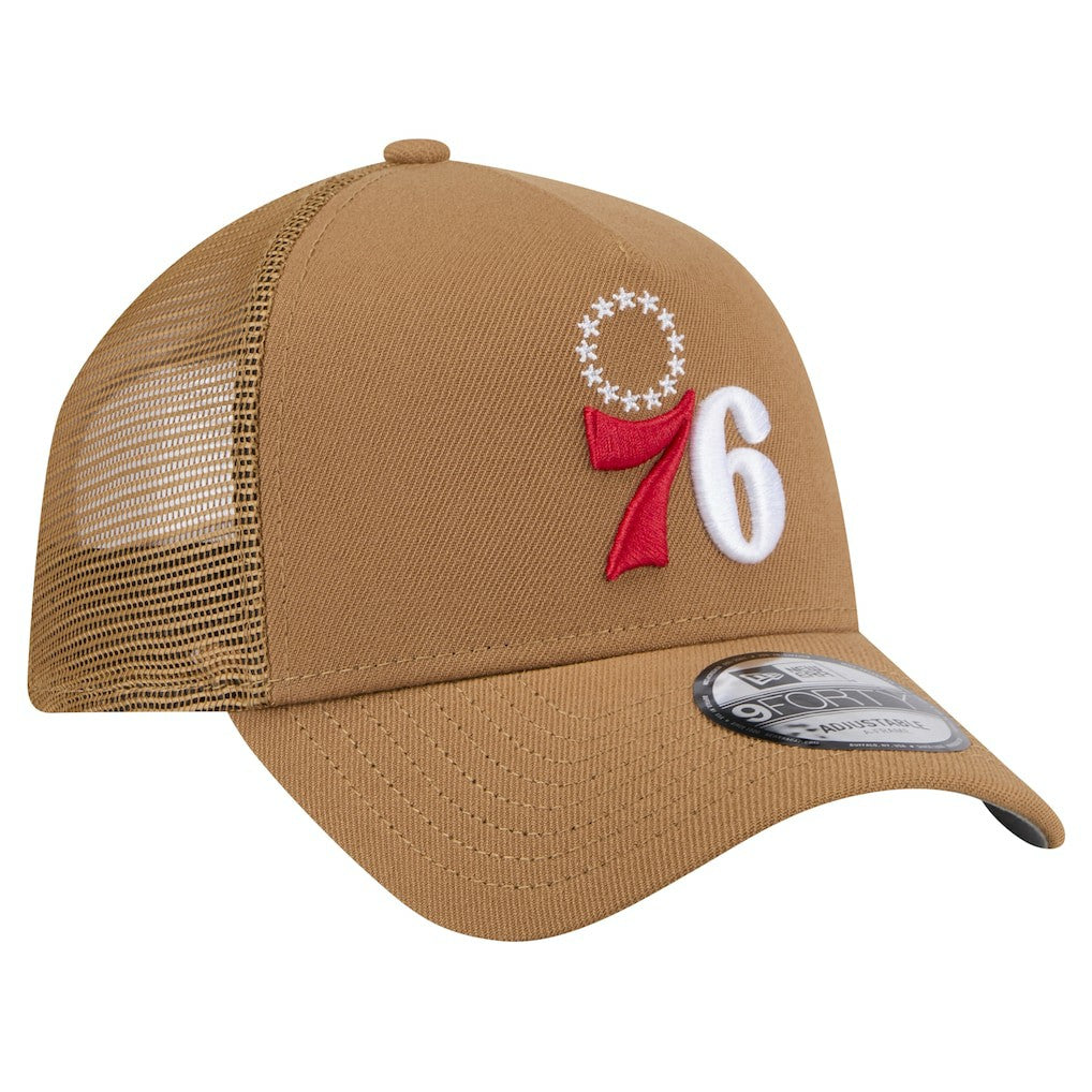 Philadelphia 76ers 9FORTY A-Frame Trucker Adjustable Hat Tan - NBA