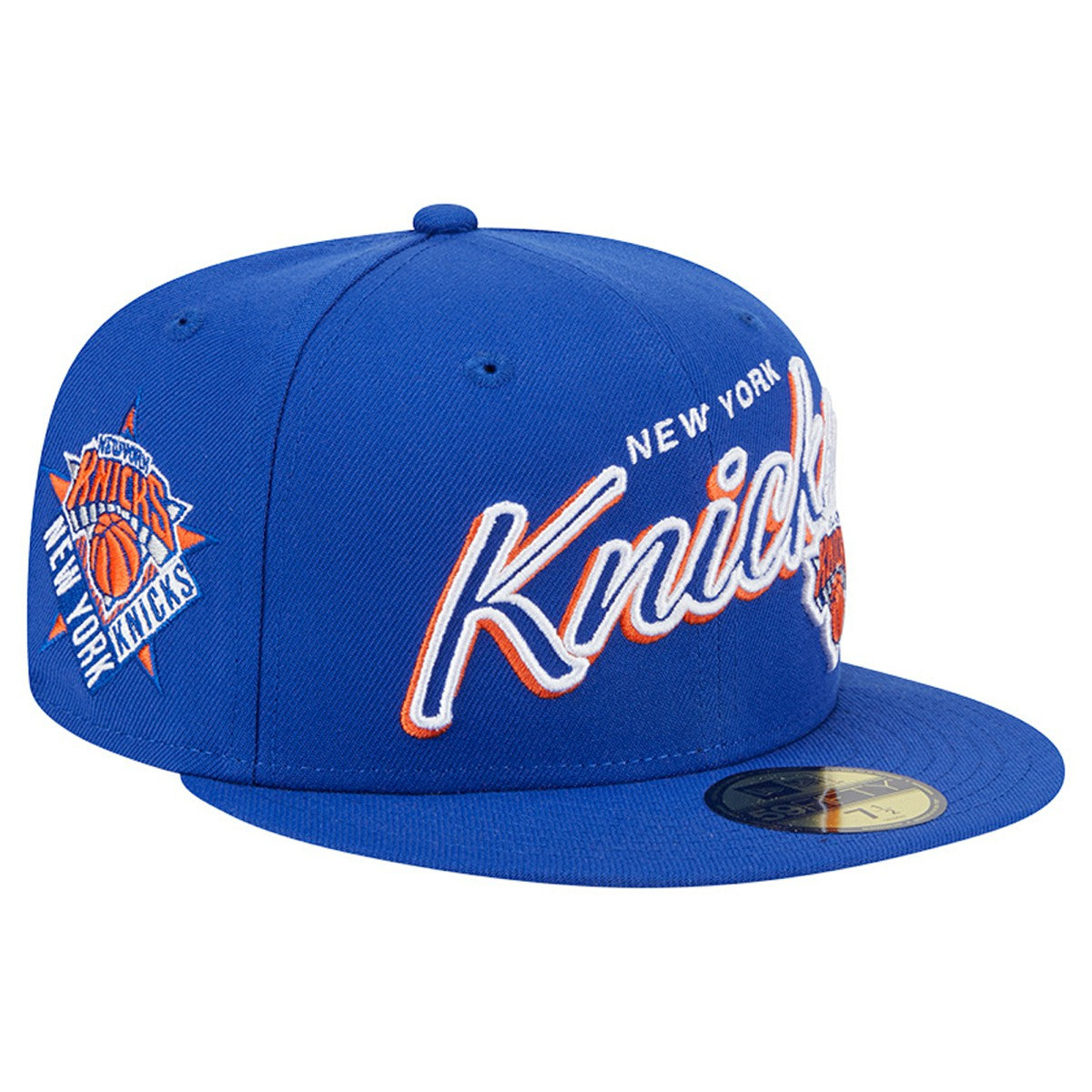 New York Knicks Sport Night Script Sided 59FIFTY Fitted Hat Blue - NBA