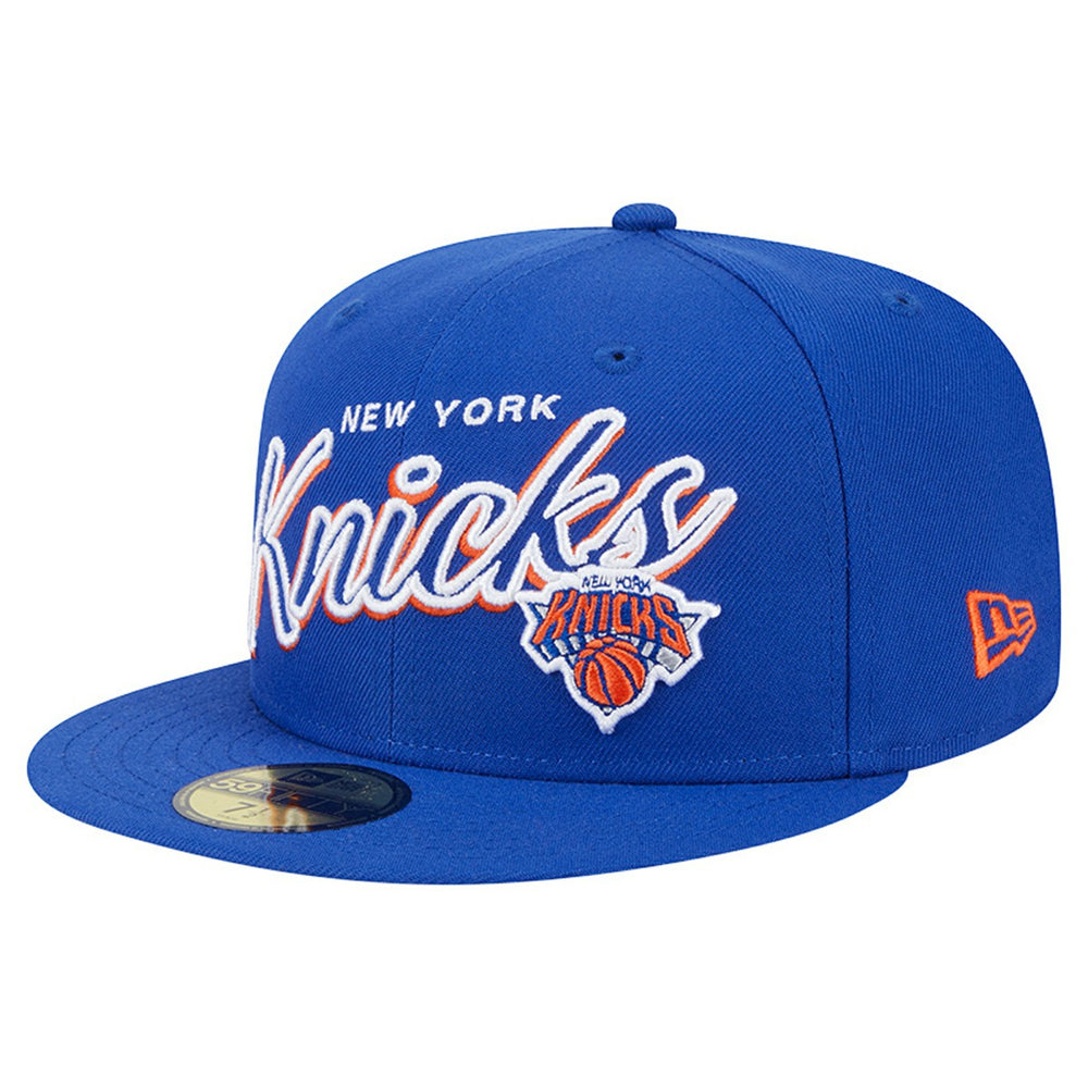 New York Knicks Sport Night Script Sided 59FIFTY Fitted Hat Blue - NBA
