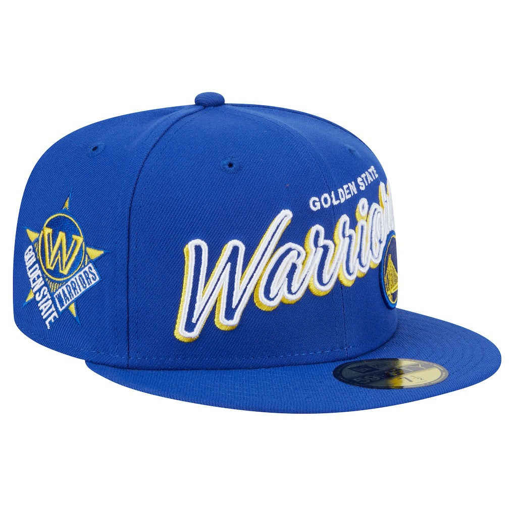 Golden State Warriors Sport Night Script Sided 59FIFTY Fitted Hat Royal - NBA