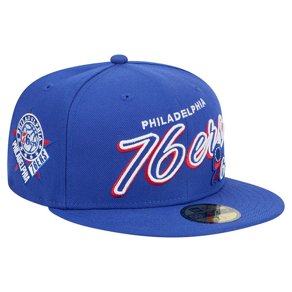 Philadelphia 76ers Sport Night Script Sided 59FIFTY Fitted Hat Royal - NBA
