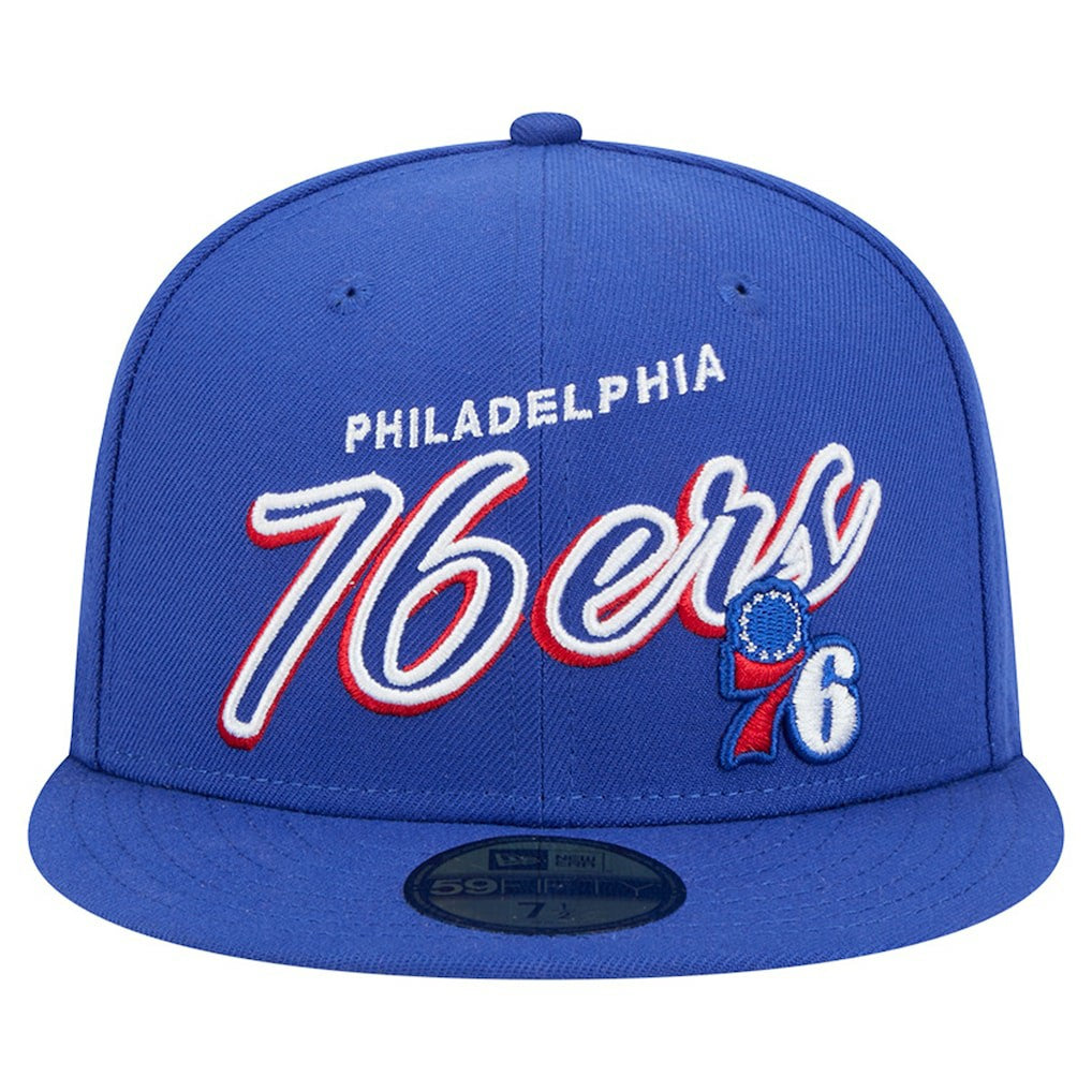 Philadelphia 76ers Sport Night Script Sided 59FIFTY Fitted Hat Royal - NBA