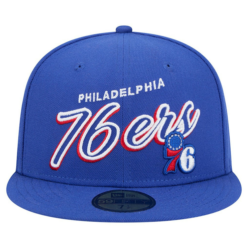 Philadelphia 76ers Sport Night Script Sided 59FIFTY Fitted Hat Royal - NBA