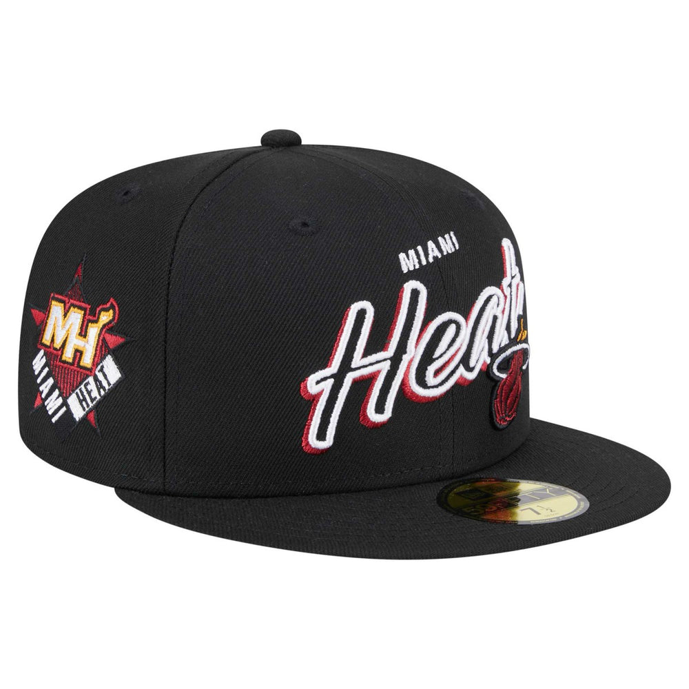 Miami Heat Sport Night Script Sided 59FIFTY Fitted Hat Black - NBA