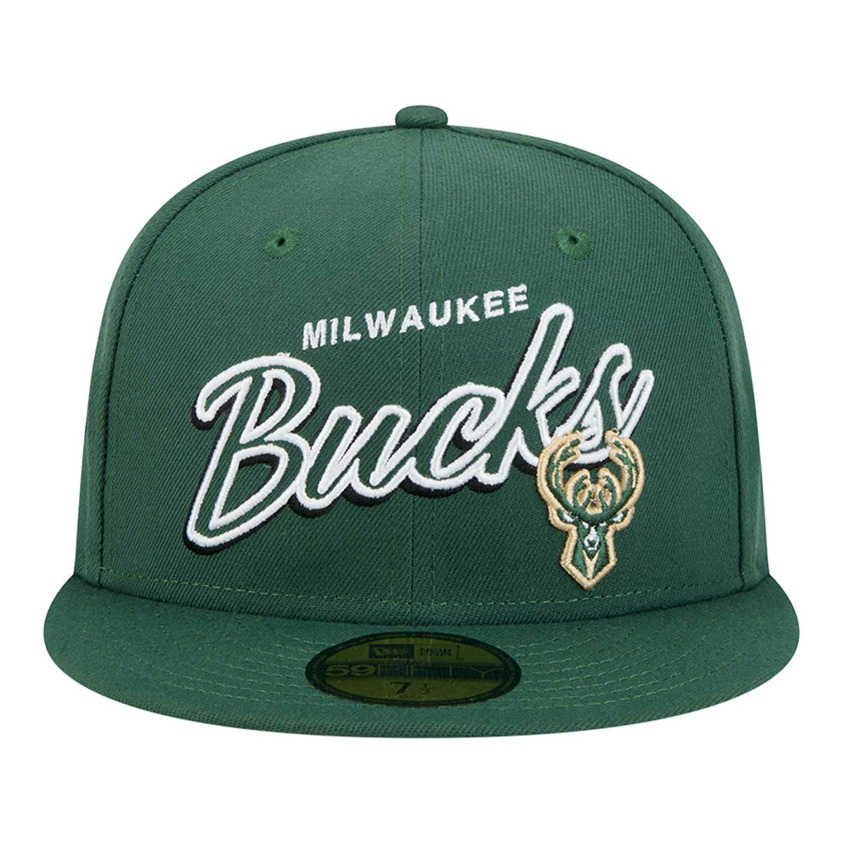 Milwaukee Bucks Sport Night Script Sided 59FIFTY Fitted Hat Hunter Green - NBA