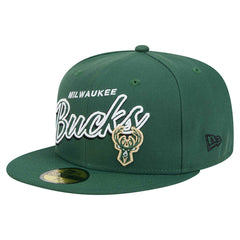Milwaukee Bucks Sport Night Script Sided 59FIFTY Fitted Hat Hunter Green - NBA