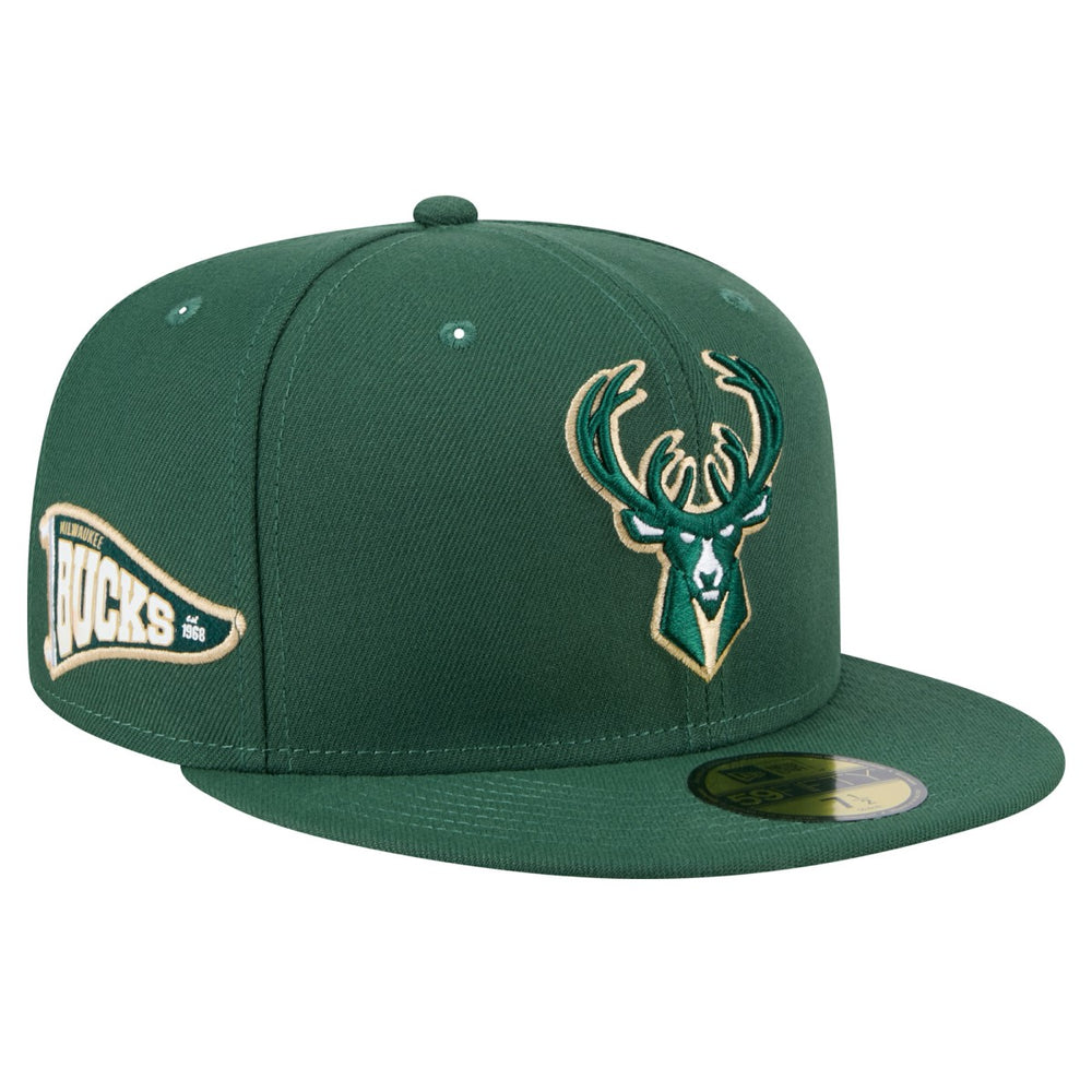 Milwaukee Bucks Throwback Pennant 59FIFTY Fitted Hat Hunter Green - NBA