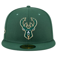 Milwaukee Bucks Throwback Pennant 59FIFTY Fitted Hat Hunter Green - NBA