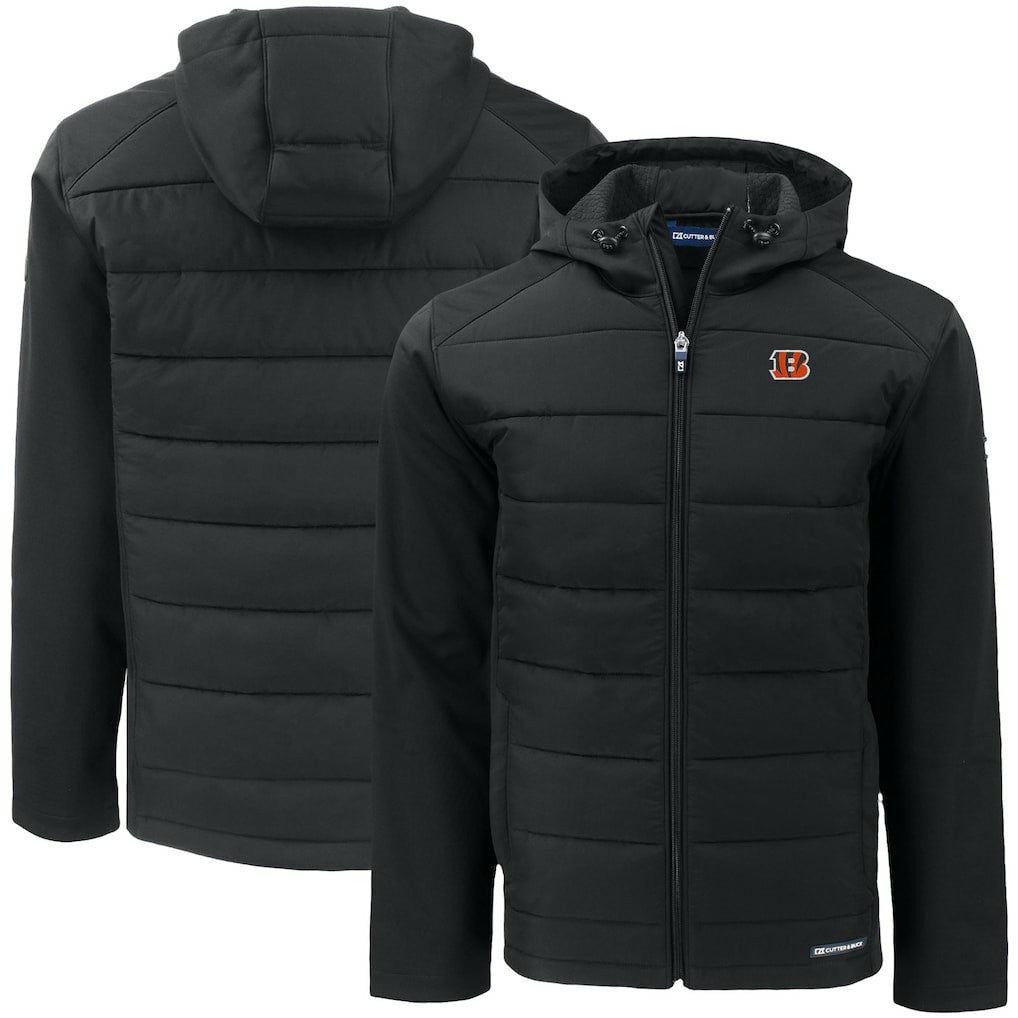 Cincinnati Bengals Cutter & Buck Big & Tall Evoke Hybrid Eco Softshell Recycled Full-Zip Hooded Jacket Black | NFL