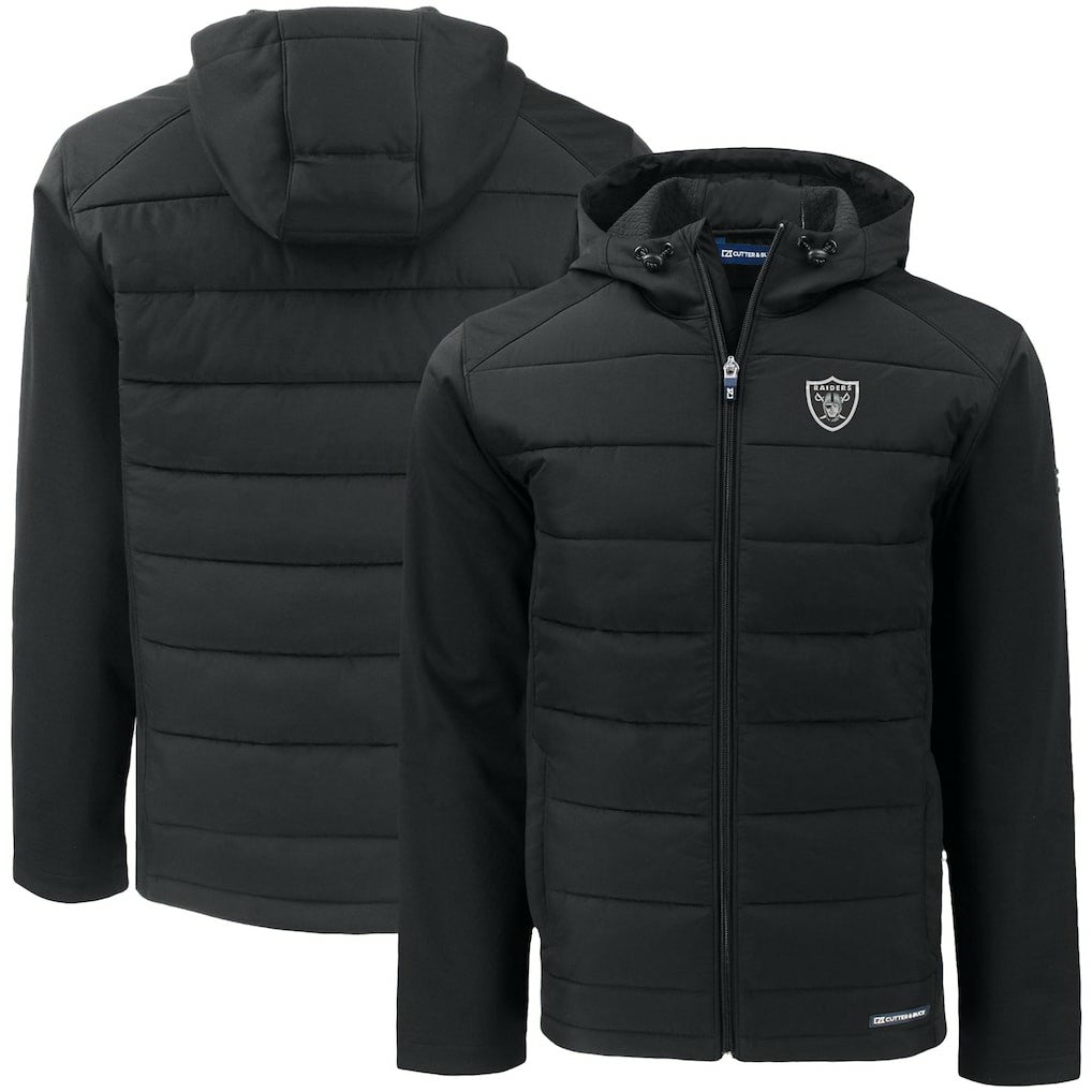 Las Vegas Raiders Cutter & Buck Big & Tall Evoke Hybrid Eco Softshell Recycled Full-Zip Hooded Jacket Black | NFL