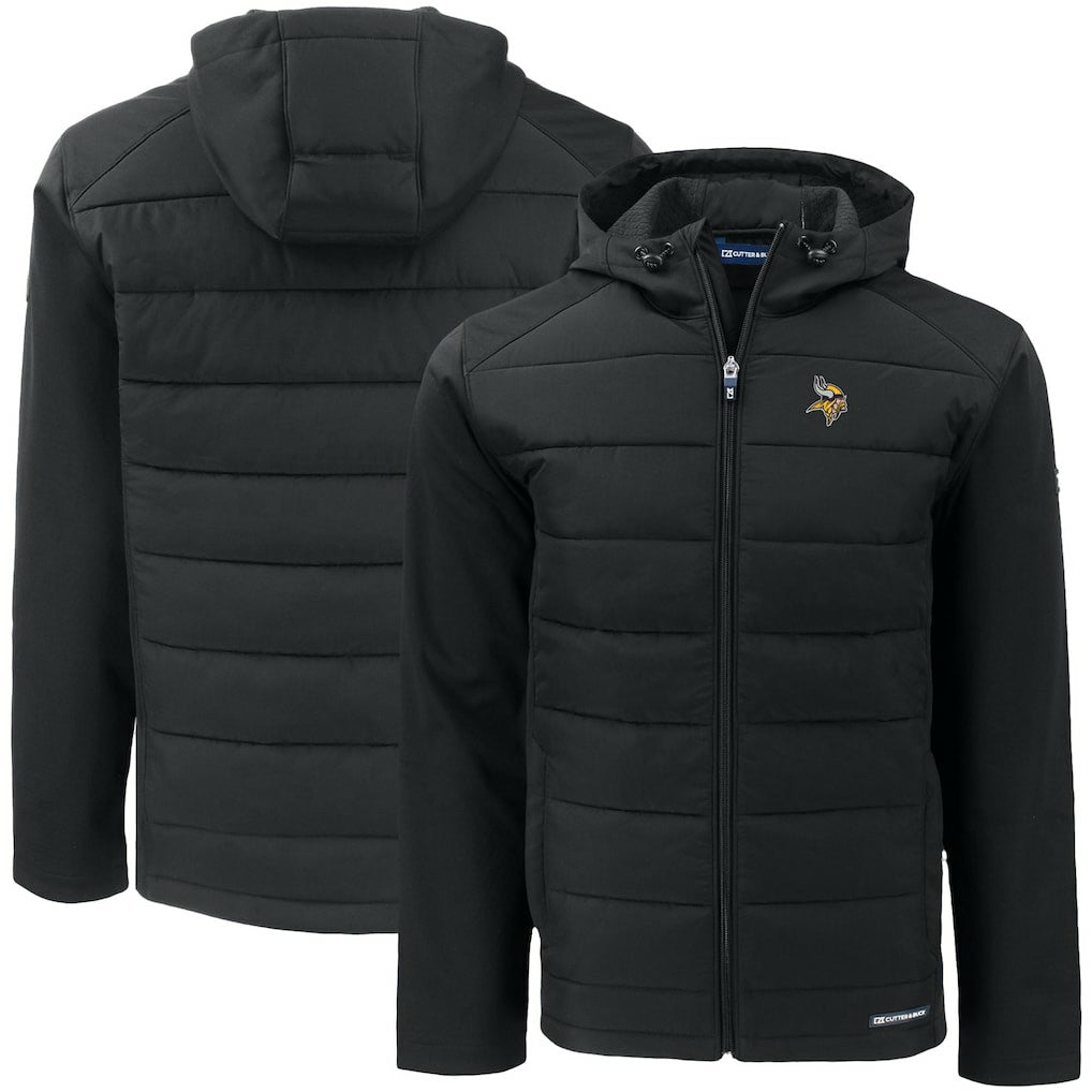 Minnesota Vikings Cutter & Buck Big & Tall Evoke Hybrid Eco Softshell Recycled Full-Zip Hooded Jacket Black | NFL