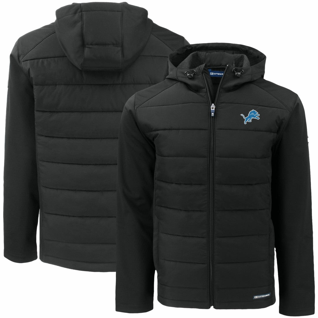 Detroit Lions Cutter & Buck Big & Tall Evoke Hybrid Eco Softshell Recycled Full-Zip Hooded Jacket Black | NFL