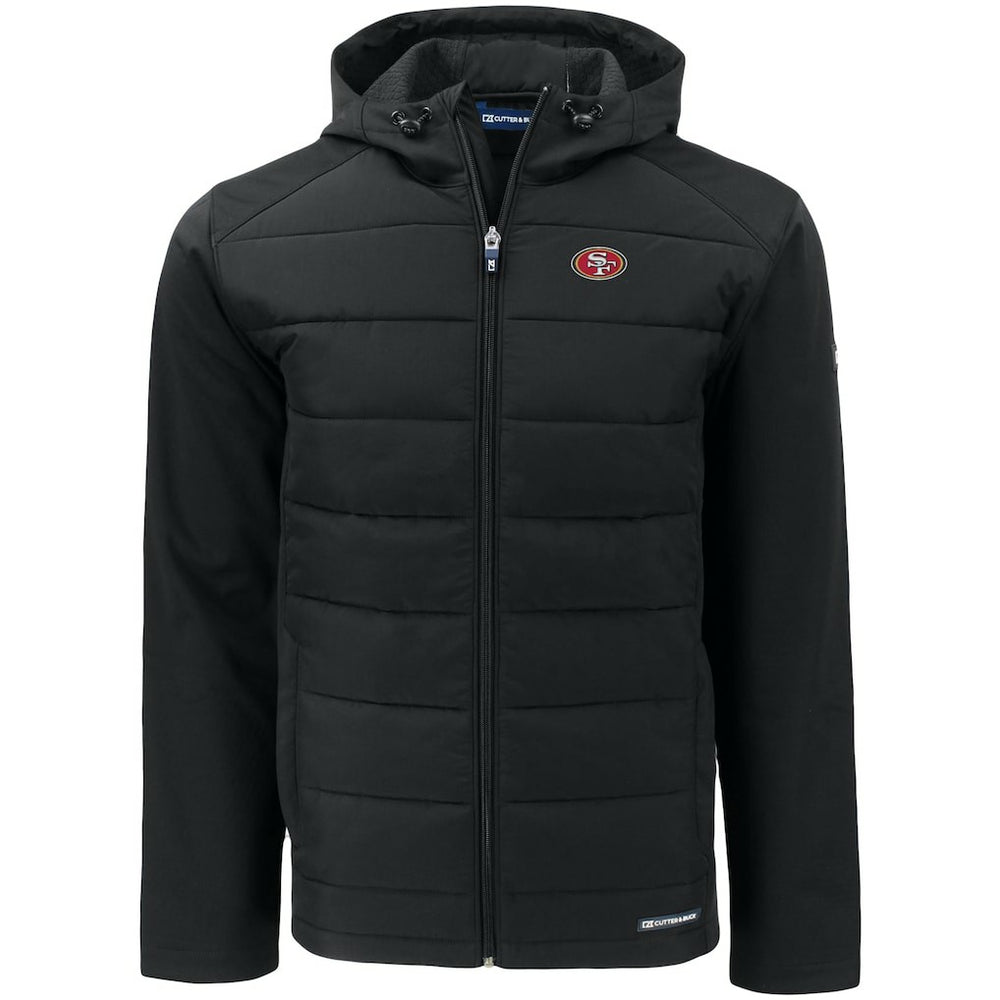 San Francisco 49ers Cutter & Buck Big & Tall Evoke Hybrid Eco Softshell Recycled Full-Zip Hooded Jacket Black | NFL