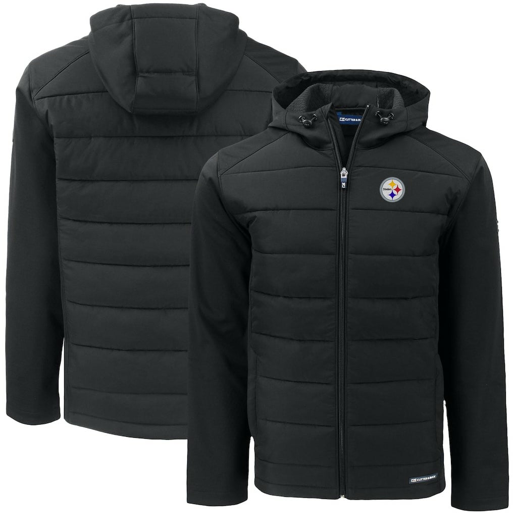 Pittsburgh Steelers Cutter & Buck Big & Tall Evoke Hybrid Eco Softshell Recycled Full-Zip Hooded Jacket Black | NFL
