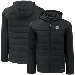 Pittsburgh Steelers Cutter & Buck Big & Tall Evoke Hybrid Eco Softshell Recycled Full-Zip Hooded Jacket Black | NFL