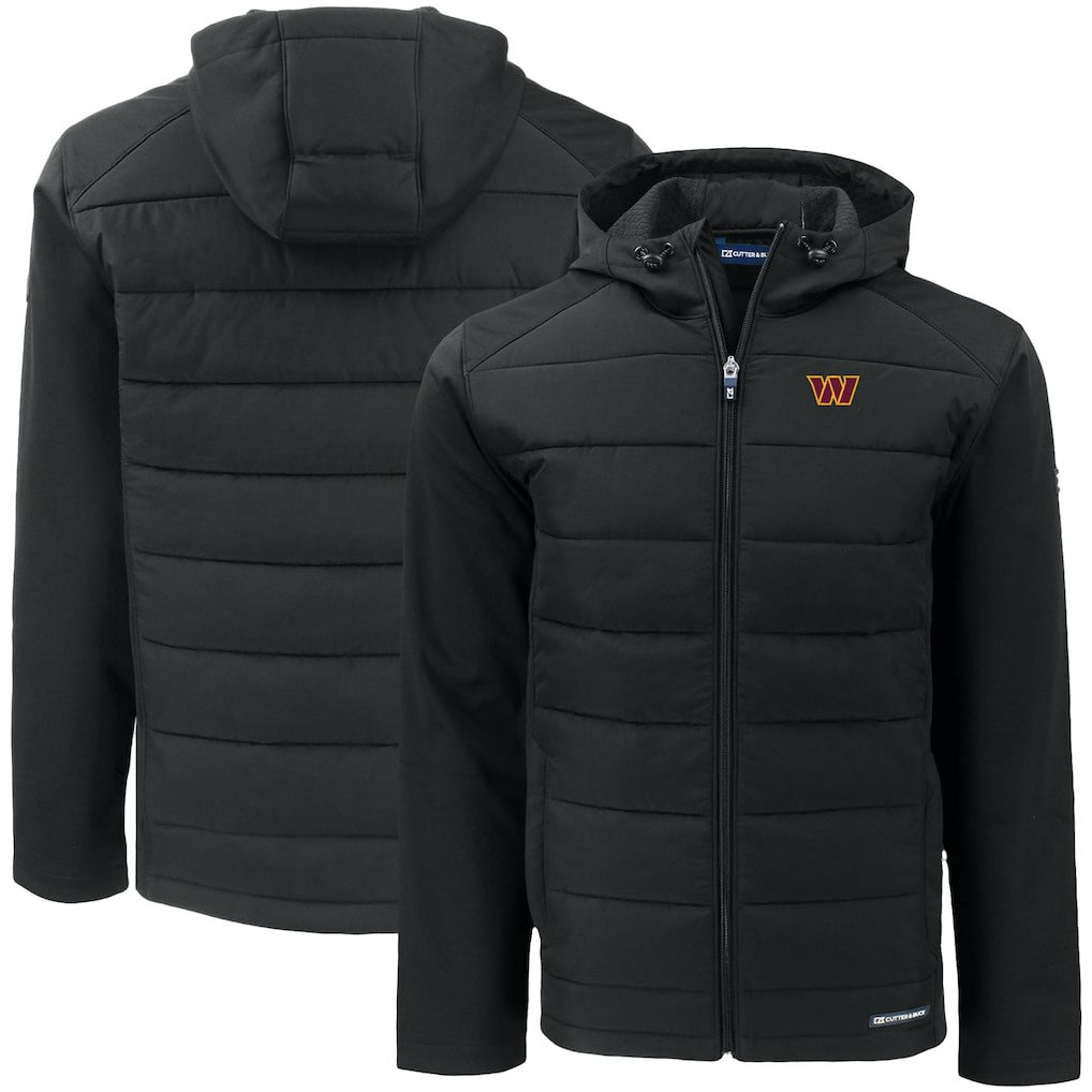Washington Commanders Cutter & Buck Big & Tall Evoke Hybrid Eco Softshell Recycled Full-Zip Hooded Jacket Black | NFL