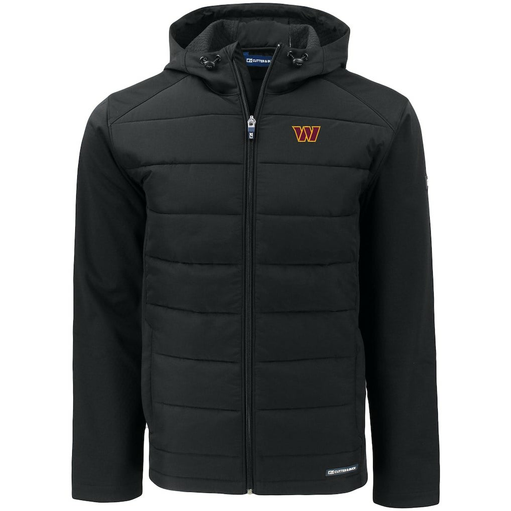 Washington Commanders Cutter & Buck Big & Tall Evoke Hybrid Eco Softshell Recycled Full-Zip Hooded Jacket Black | NFL