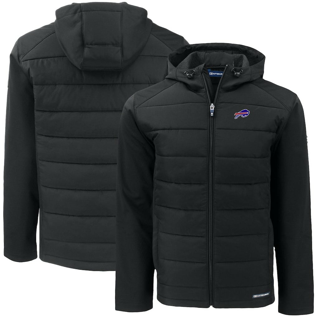Buffalo Bills Cutter & Buck Big & Tall Evoke Hybrid Eco Softshell Recycled Full-Zip Hooded Jacket Black | NFL