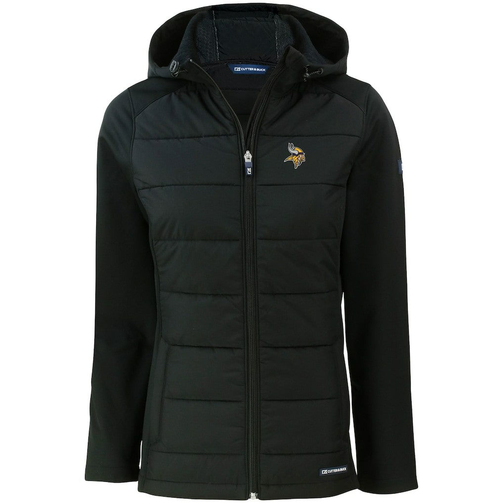 Minnesota Vikings Cutter & Buck Women's Evoke PrimaLoft Hybrid Eco Softshell Recycled Full-Zip Hooded Jacket Black | NFL