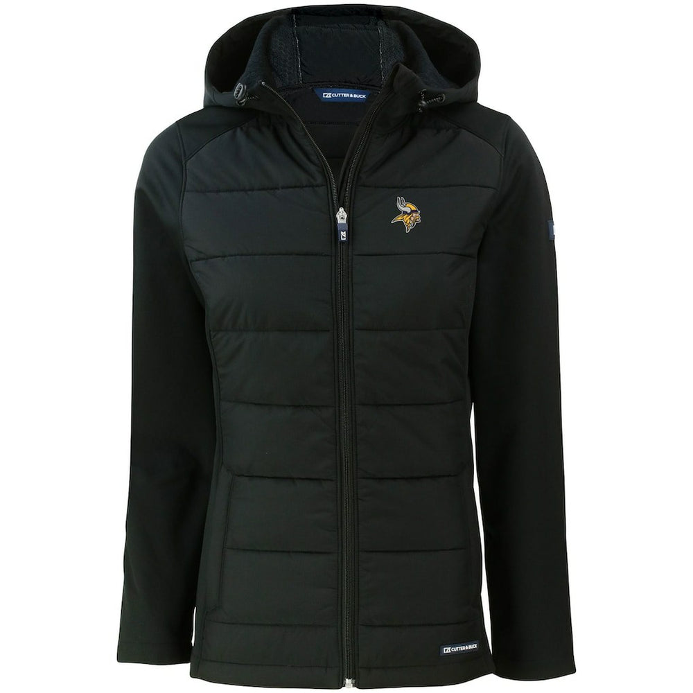 Minnesota Vikings Cutter & Buck Women's Evoke PrimaLoft Hybrid Eco Softshell Recycled Full-Zip Hooded Jacket Black | NFL