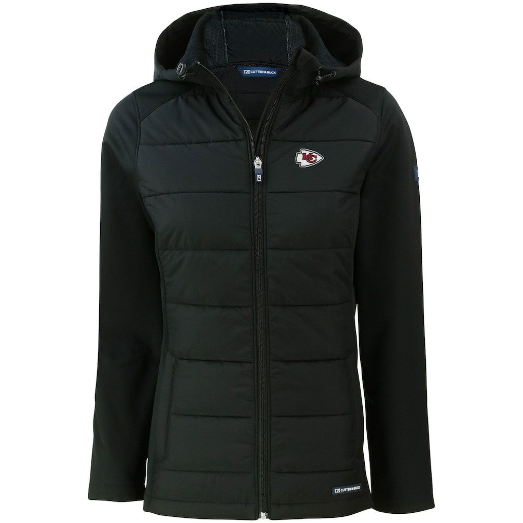 Kansas City Chiefs Cutter & Buck Women's Evoke PrimaLoft Hybrid Eco Softshell Recycled Full-Zip Hooded Jacket Black | NFL