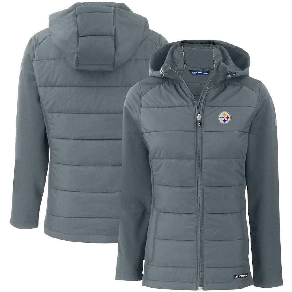 Pittsburgh Steelers Cutter & Buck Women's Evoke PrimaLoft Hybrid Eco Softshell Recycled Full-Zip Hooded Jacket Gray | NFL