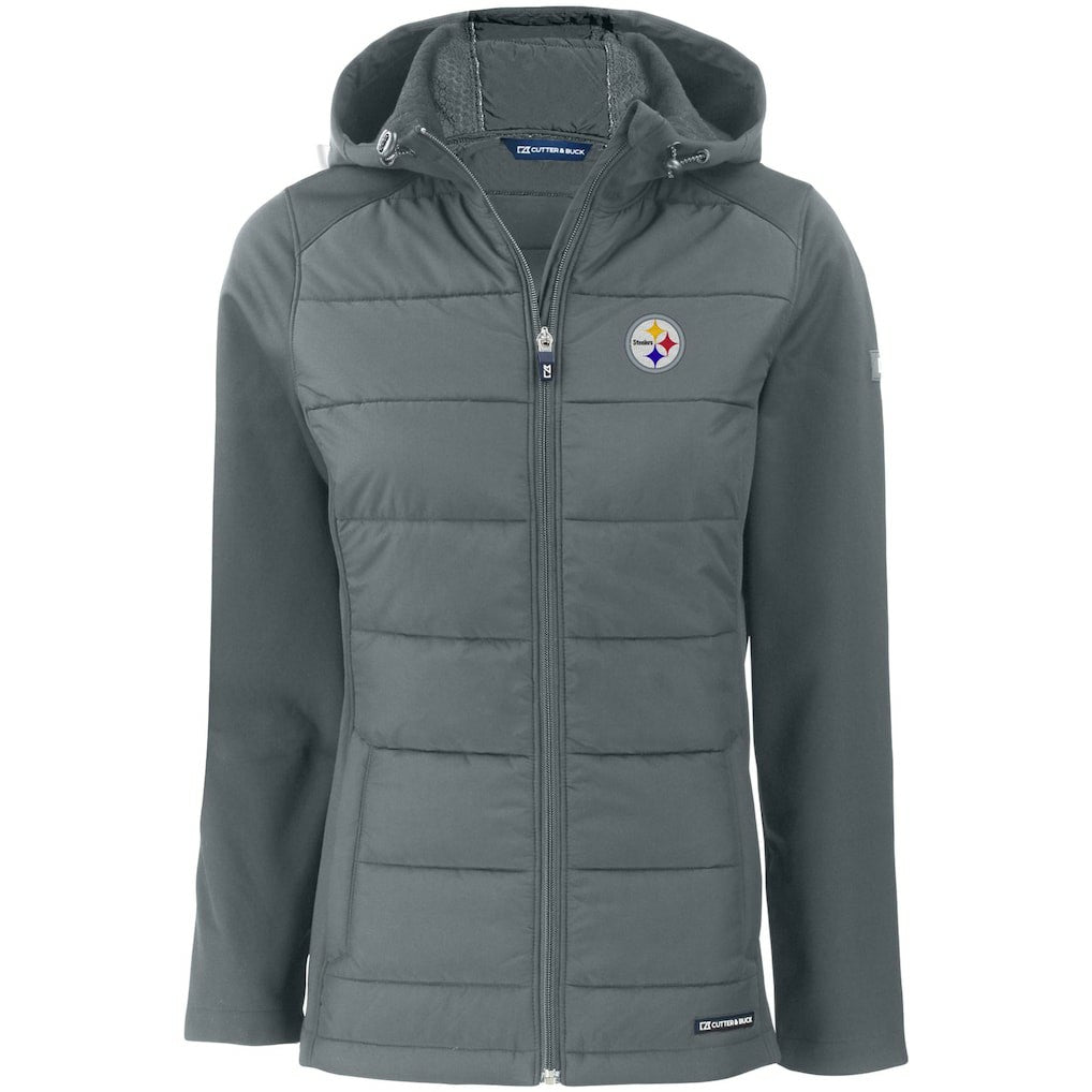 Pittsburgh Steelers Cutter & Buck Women's Evoke PrimaLoft Hybrid Eco Softshell Recycled Full-Zip Hooded Jacket Gray | NFL