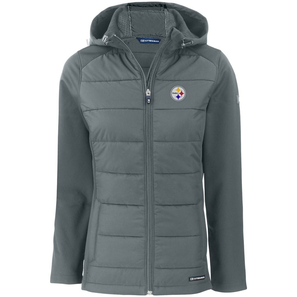 Pittsburgh Steelers Cutter & Buck Women's Evoke PrimaLoft Hybrid Eco Softshell Recycled Full-Zip Hooded Jacket Gray | NFL