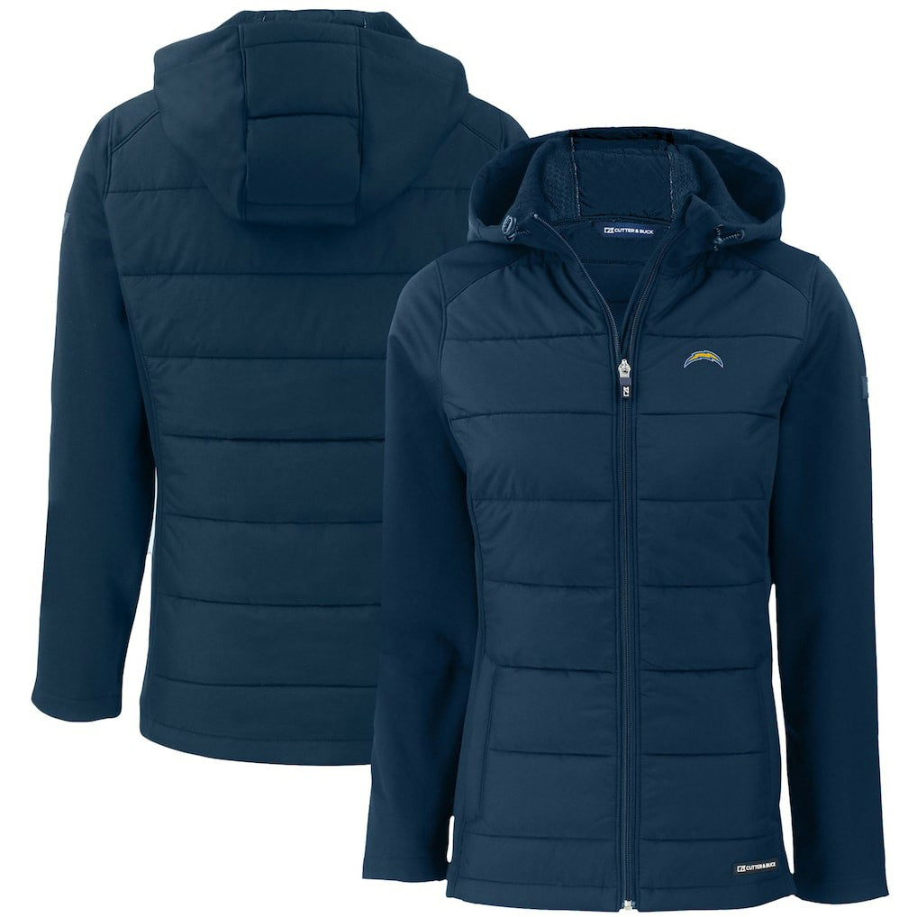 Los Angeles Chargers Cutter & Buck Women's Evoke PrimaLoft Hybrid Eco Softshell Recycled Full-Zip Hooded Jacket Navy | NFL