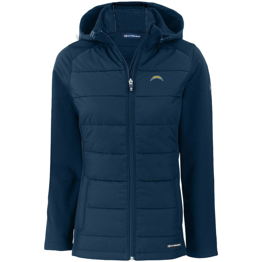Los Angeles Chargers Cutter & Buck Women's Evoke PrimaLoft Hybrid Eco Softshell Recycled Full-Zip Hooded Jacket Navy | NFL