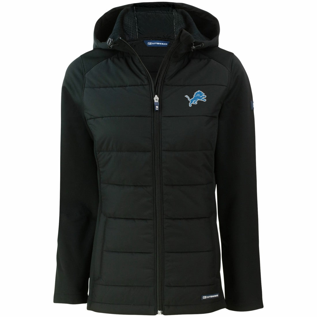 Detroit Lions Cutter & Buck Women's Evoke PrimaLoft Hybrid Eco Softshell Recycled Full-Zip Hooded Jacket Black | NFL