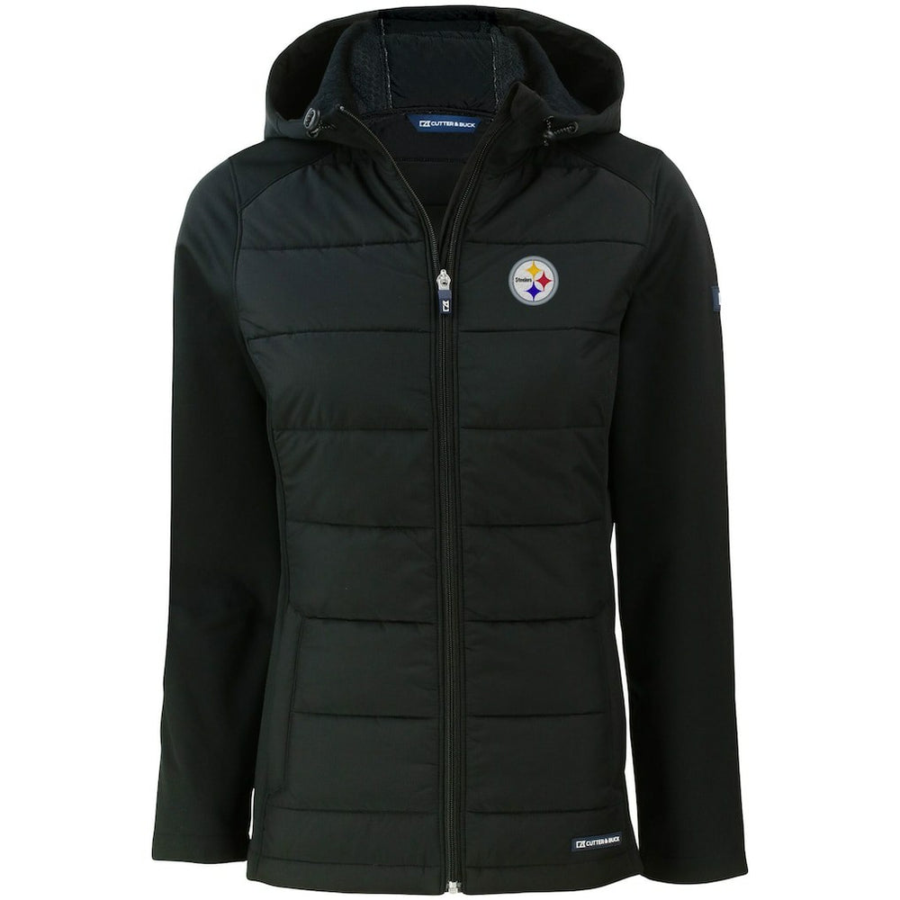 Pittsburgh Steelers Cutter & Buck Women's Evoke PrimaLoft Hybrid Eco Softshell Recycled Full-Zip Hooded Jacket Black | NFL