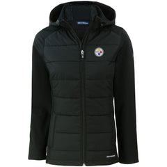Pittsburgh Steelers Cutter & Buck Women's Evoke PrimaLoft Hybrid Eco Softshell Recycled Full-Zip Hooded Jacket Black | NFL