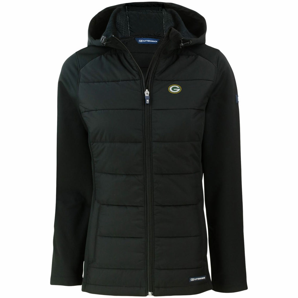 Green Bay Packers Cutter & Buck Women's Evoke PrimaLoft Hybrid Eco Softshell Recycled Full-Zip Hooded Jacket Black | NFL