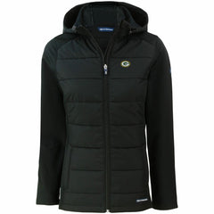 Green Bay Packers Cutter & Buck Women's Evoke PrimaLoft Hybrid Eco Softshell Recycled Full-Zip Hooded Jacket Black | NFL