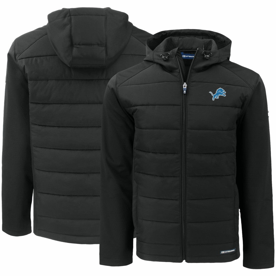 Detroit Lions Cutter & Buck Evoke PrimaLoft Hybrid Eco Softshell Recycled Full-Zip Hooded Jacket Black | NFL