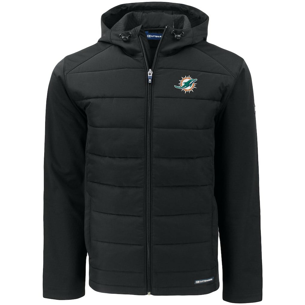 Miami Dolphins Cutter & Buck Evoke PrimaLoft Hybrid Eco Softshell Recycled Full-Zip Hooded Jacket Black | NFL