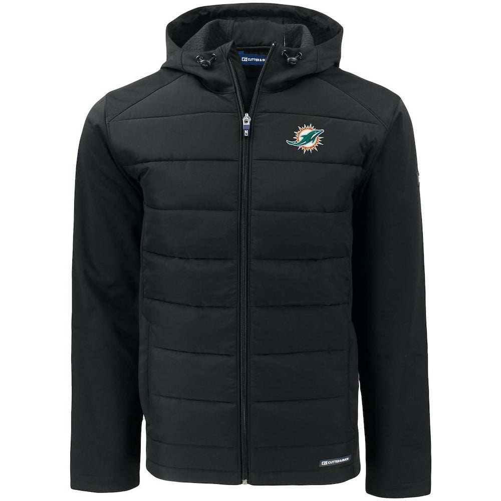 Miami Dolphins Cutter & Buck Evoke PrimaLoft Hybrid Eco Softshell Recycled Full-Zip Hooded Jacket Black | NFL