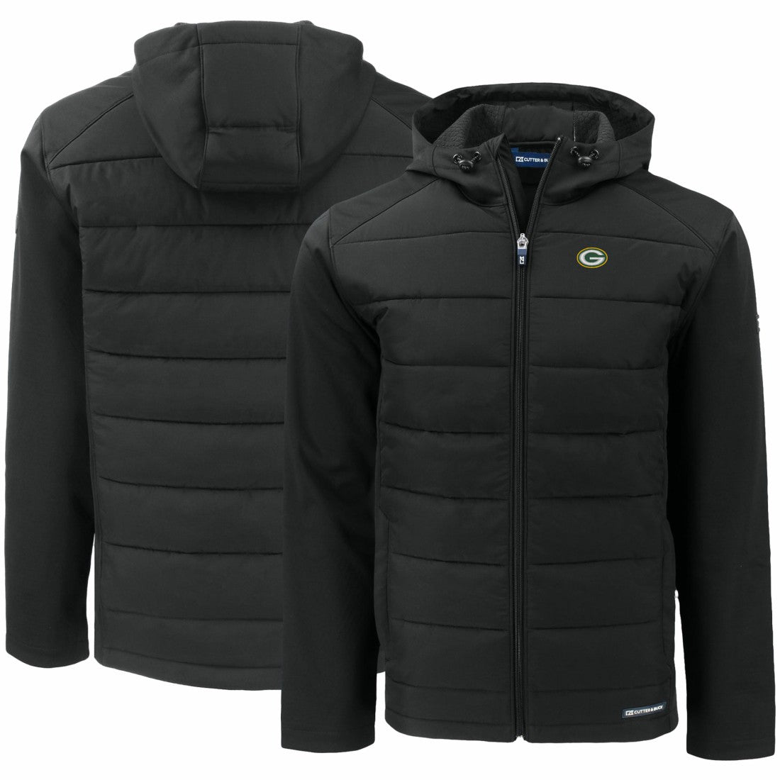 Green Bay Packers Cutter & Buck Evoke PrimaLoft Hybrid Eco Softshell Recycled Full-Zip Hooded Jacket Black | NFL