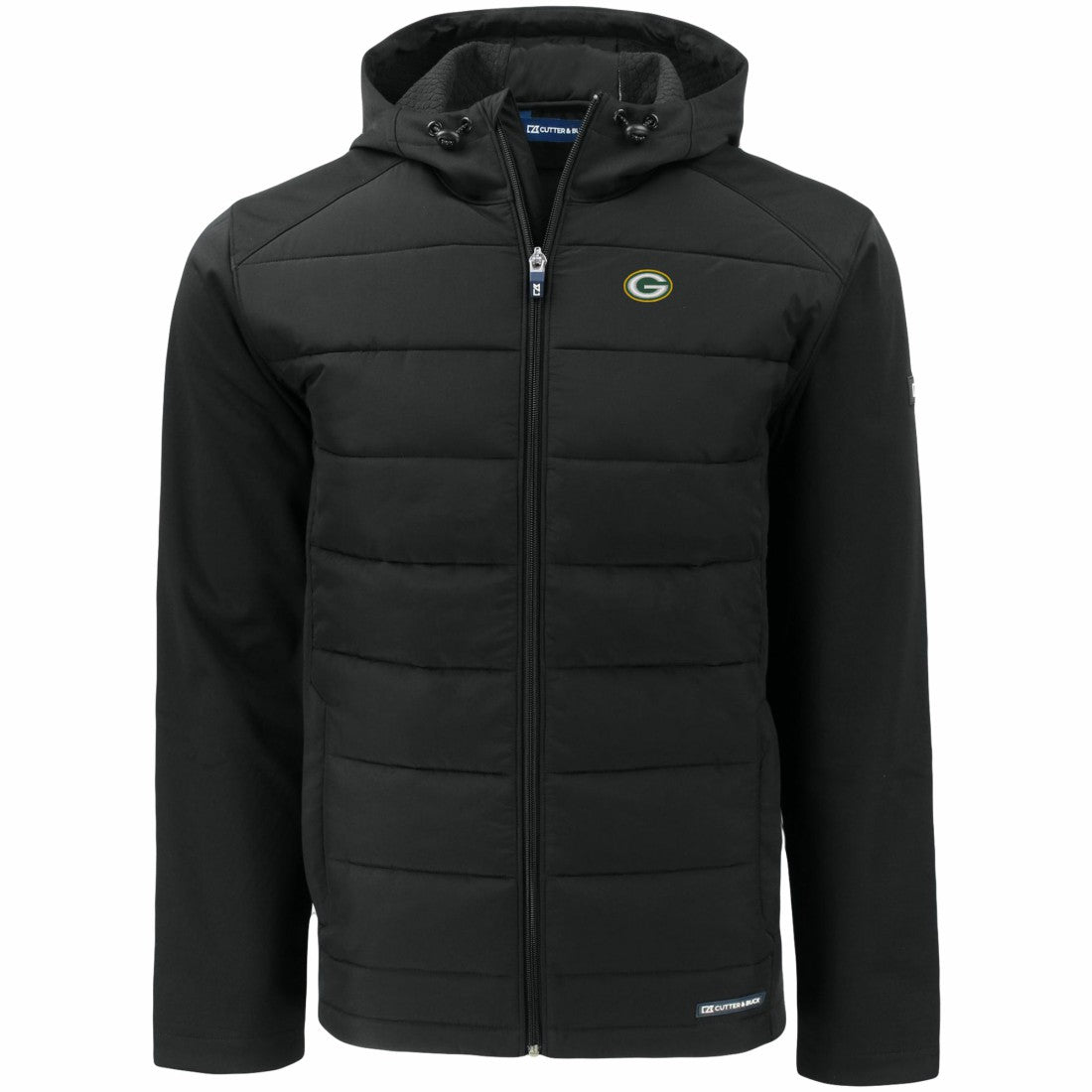 Green Bay Packers Cutter & Buck Evoke PrimaLoft Hybrid Eco Softshell Recycled Full-Zip Hooded Jacket Black | NFL