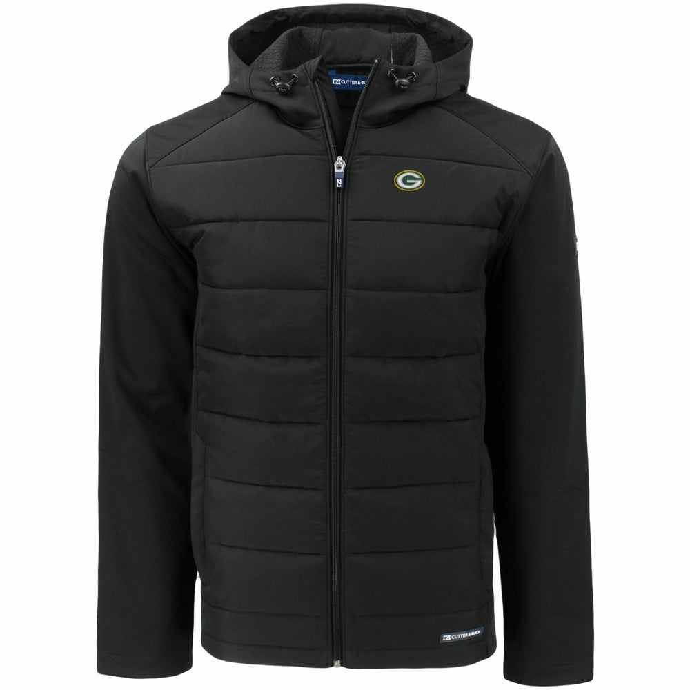 Green Bay Packers Cutter & Buck Evoke PrimaLoft Hybrid Eco Softshell Recycled Full-Zip Hooded Jacket Black | NFL