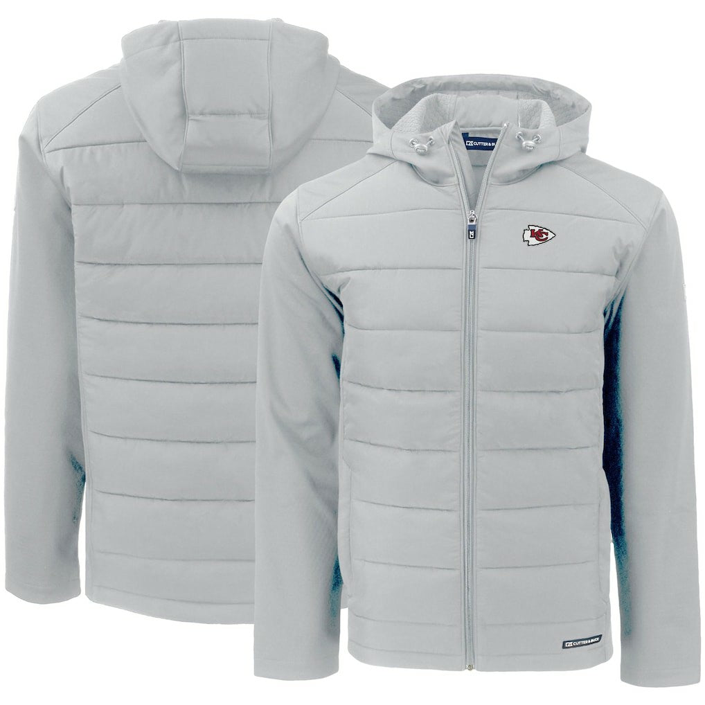 Kansas City Chiefs Cutter & Buck Evoke PrimaLoft Hybrid Eco Softshell Recycled Full-Zip Hooded Jacket Gray | NFL
