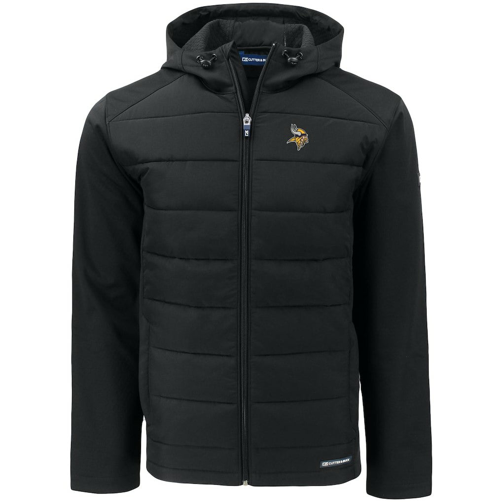 Minnesota Vikings Cutter & Buck Evoke PrimaLoft Hybrid Eco Softshell Recycled Full-Zip Hooded Jacket Black | NFL